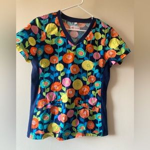 White Cross printed scrub, size S